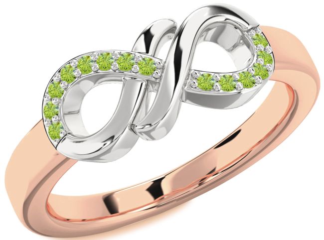 Peridot Rose Gold Silver Infinity Round Ring