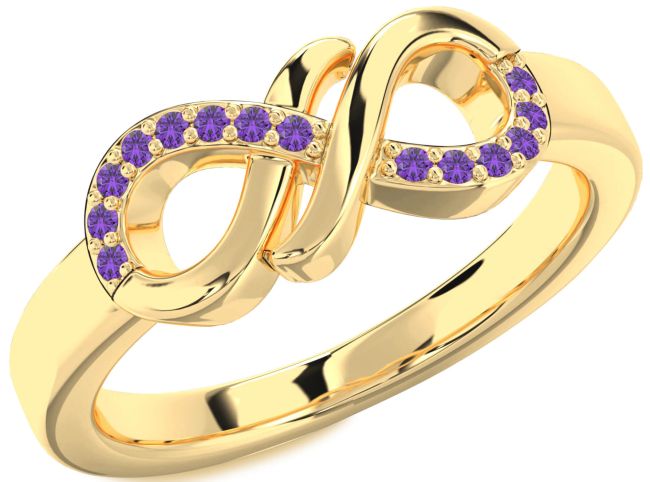 Amethyst Gold Silver Infinity Round Ring