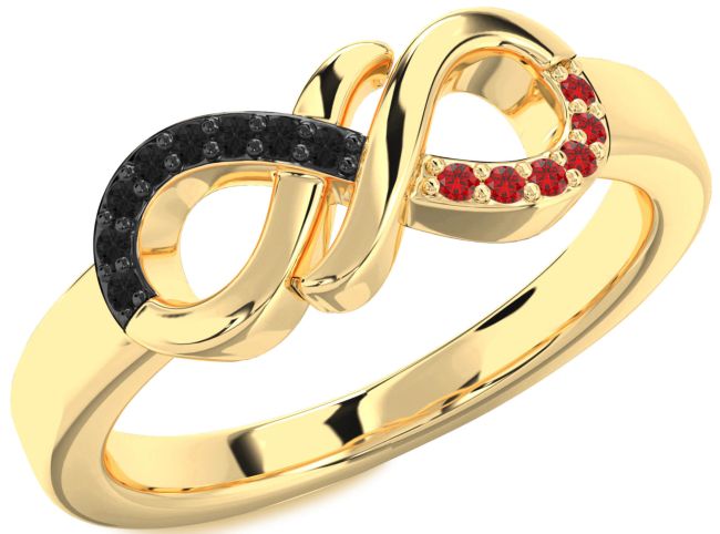 Black Diamond & Ruby Gold Silver Infinity Round Promise Ring