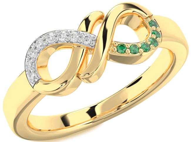 Emerald & Diamond Gold Infinity Round Promise Ring