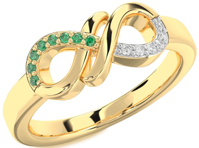 Diamond & Emerald Gold Infinity Round Promise Ring