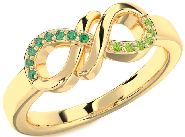 Emerald & Peridot Gold Infinity Round Promise Ring