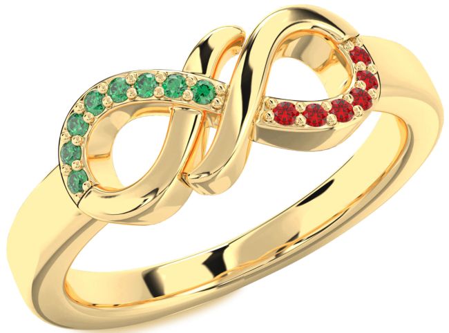 Emerald & Ruby Gold Infinity Round Promise Ring
