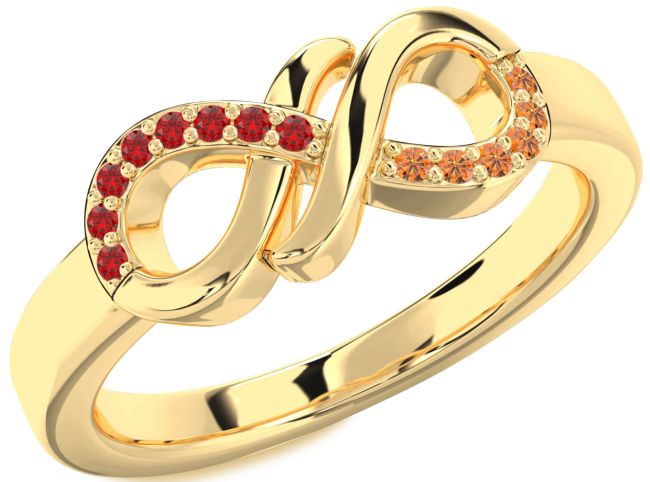 Ruby & Citrine Gold Infinity Round Promise Ring