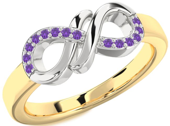 Amethyst Gold Silver Infinity Round Ring