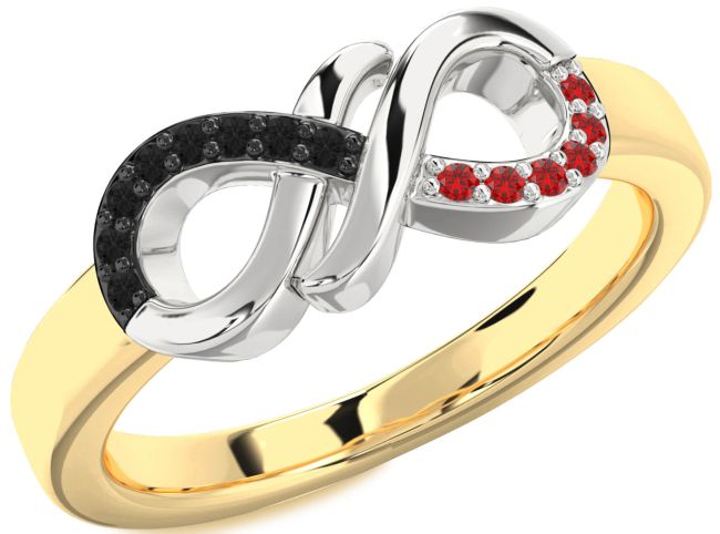Black Diamond & Ruby Gold Silver Infinity Round Promise Ring