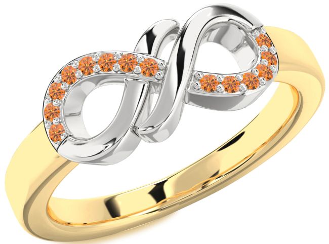 Citrine Gold Silver Infinity Round Ring