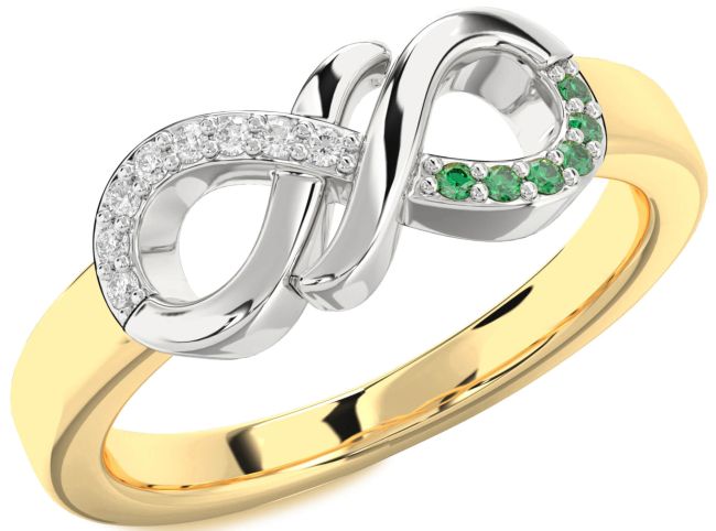 Emerald & Diamond Gold Silver Infinity Round Promise Ring
