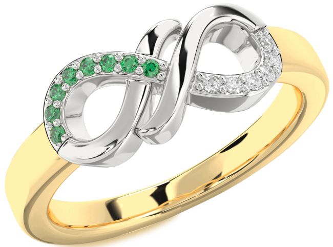 Diamond & Emerald Gold Silver Infinity Round Promise Ring