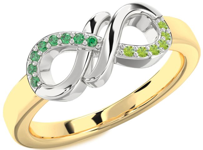 Emerald & Peridot Gold Silver Infinity Round Promise Ring