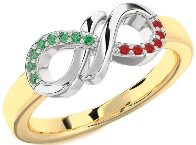 Emerald & Ruby Gold Silver Infinity Round Promise Ring