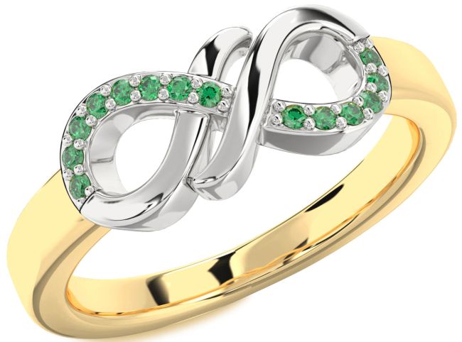 Emerald Gold Silver Infinity Round Ring