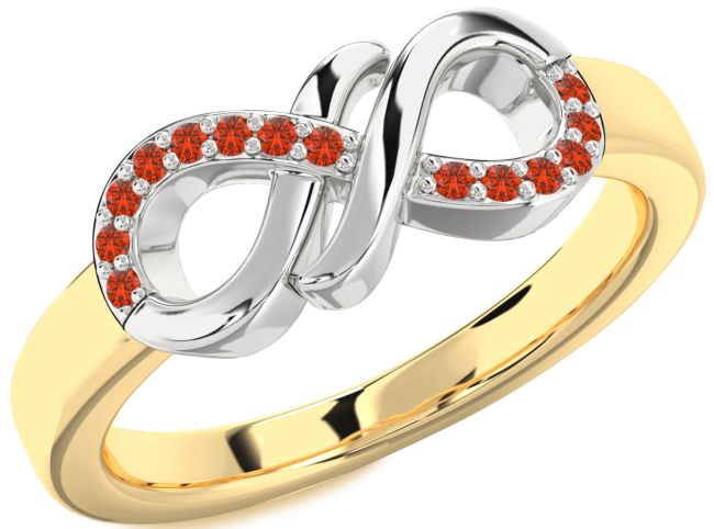 Fire Opal Gold Silver Infinity Round Ring