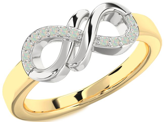 Opal Gold Silver Infinity Round Ring