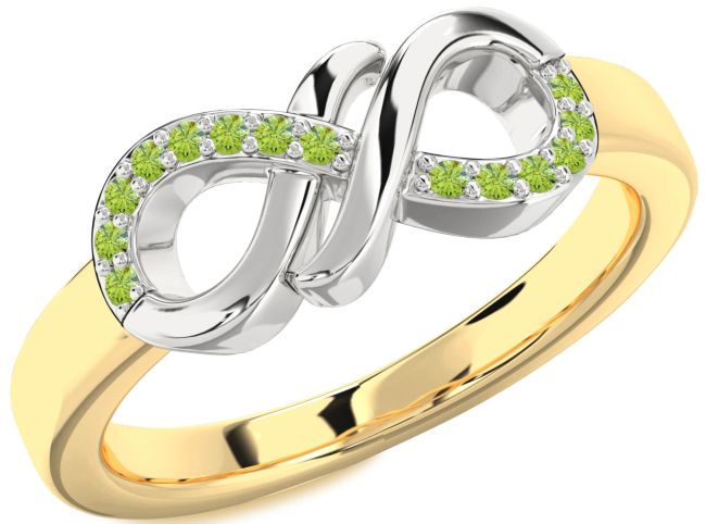 Peridot Gold Silver Infinity Round Ring
