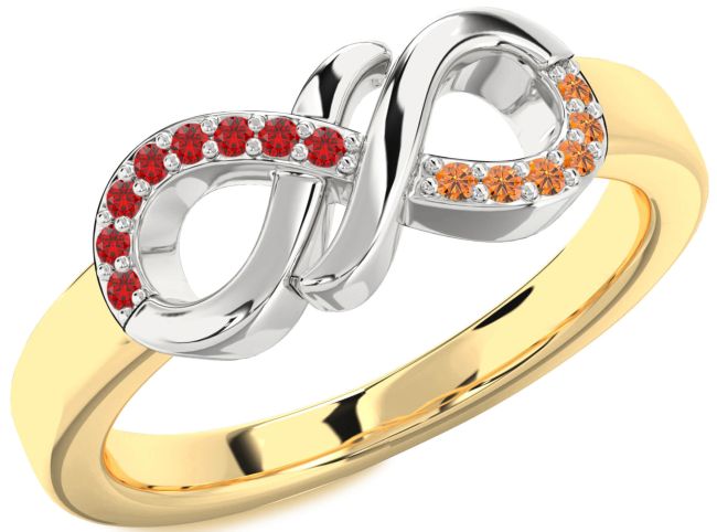 Ruby & Citrine Gold Silver Infinity Round Promise Ring