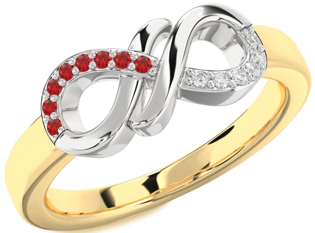 Diamond & Ruby Gold Silver Infinity Round Promise Ring