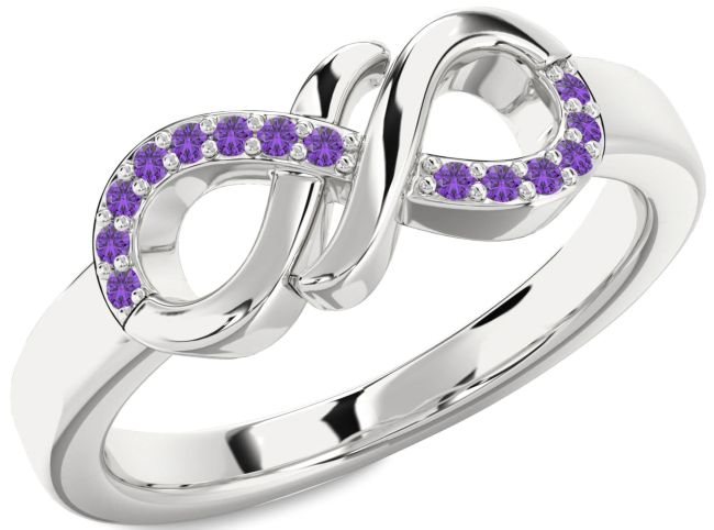 Amethyst Platinum Infinity Round Ring