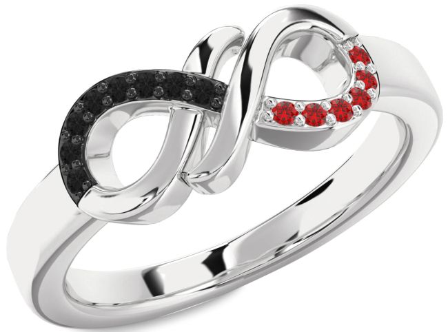 Black Diamond & Ruby Silver Infinity Round Promise Ring