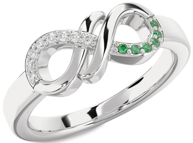 Emerald & Diamond Platinum Infinity Round Promise Ring
