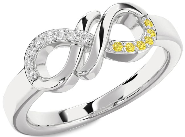 Yellow Diamond Silver Infinity Round Promise Ring
