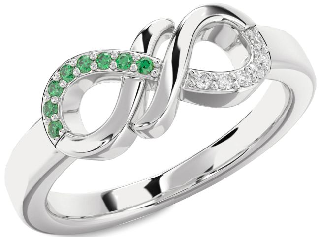 Diamond & Emerald Platinum Infinity Round Promise Ring