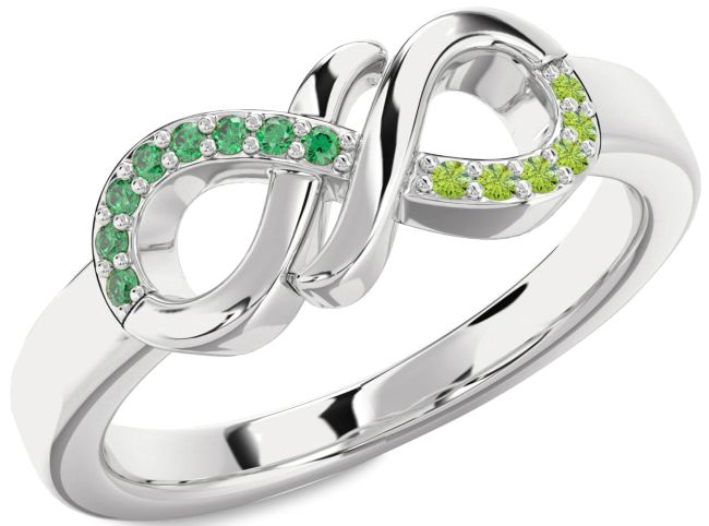 Emerald & Peridot Silver Infinity Round Promise Ring