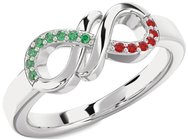 Emerald & Ruby Silver Infinity Round Promise Ring