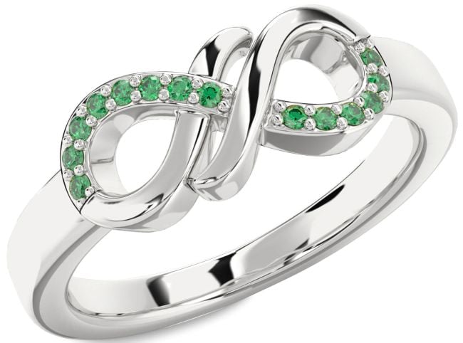 Emerald Silver Infinity Round Ring
