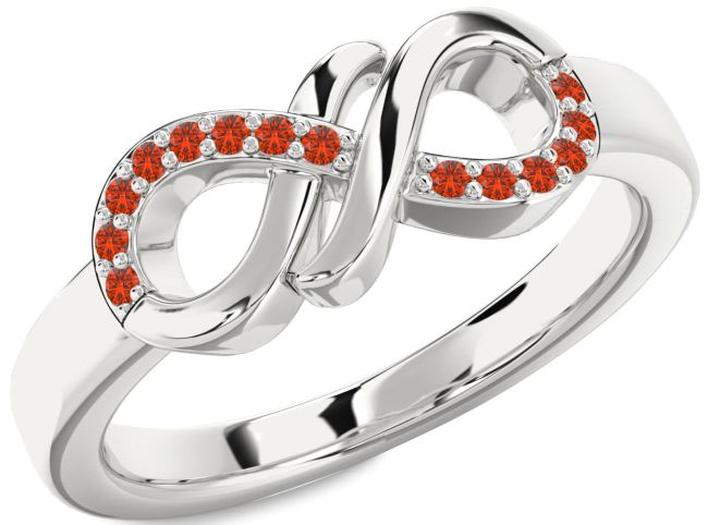 Fire Opal Platinum Infinity Round Ring