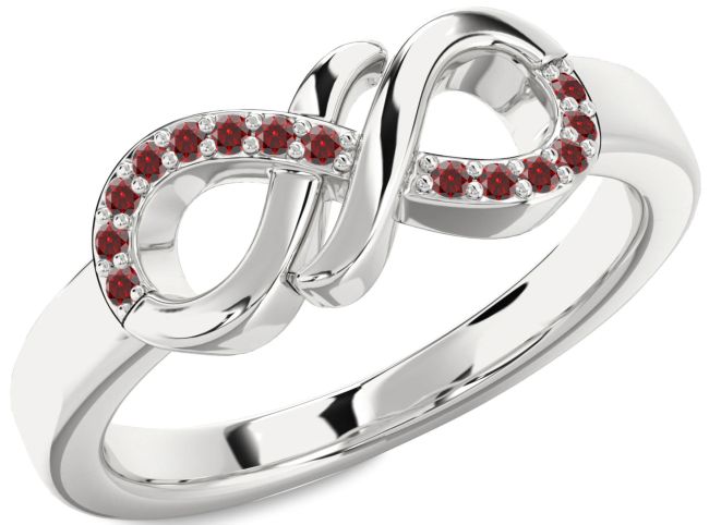 Garnet Platinum Infinity Round Ring