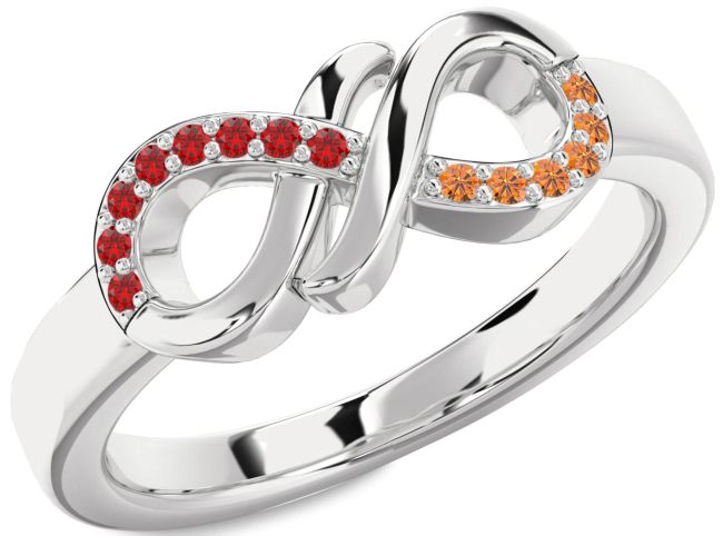 Ruby & Citrine Silver Infinity Round Promise Ring
