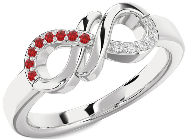 Diamond & Ruby Silver Infinity Round Promise Ring