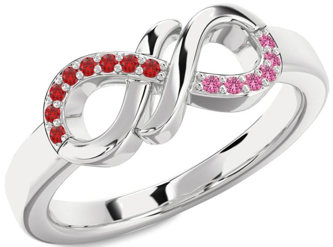 Ruby & Pink Sapphire Silver Infinity Round Promise Ring