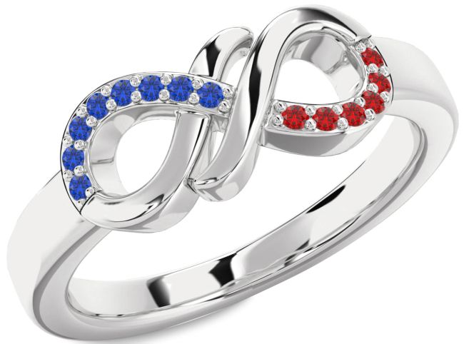 Blue Sapphire & Ruby Silver Infinity Round Promise Ring