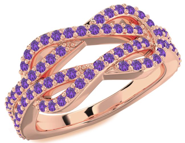 Amethyst Rose Gold Infinity Round Pave Ring