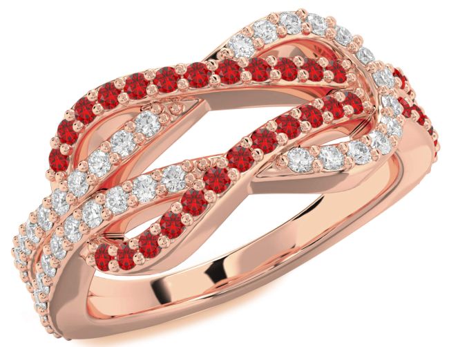Emerald & Ruby Rose Gold Infinity Round Pave Promise Ring