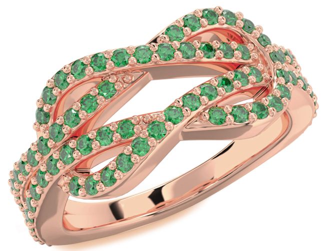 Emerald Rose Gold Infinity Round Pave Ring