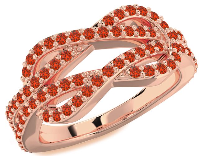 Fire Opal Rose Gold Silver Infinity Round Pave Ring