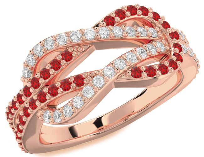 Diamond & Ruby Rose Gold Infinity Round Pave Promise Ring