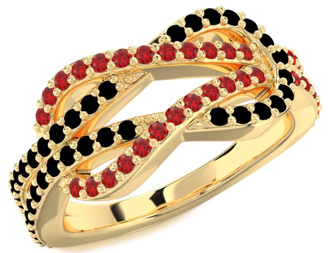 Black Diamond & Ruby Gold Infinity Round Pave Promise Ring