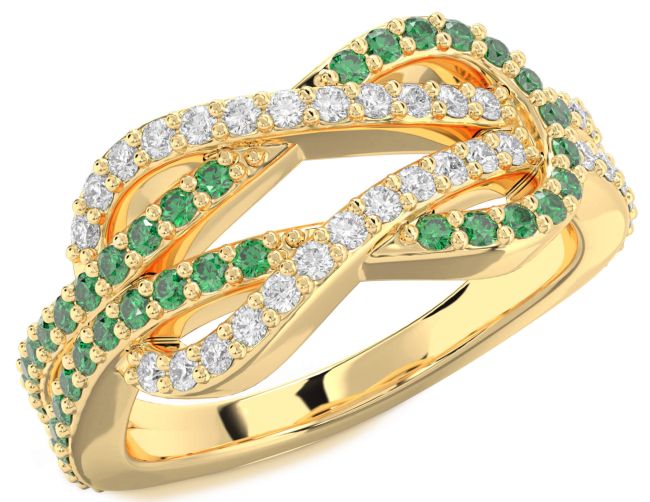 Diamond & Emerald Gold Infinity Round Pave Promise Ring