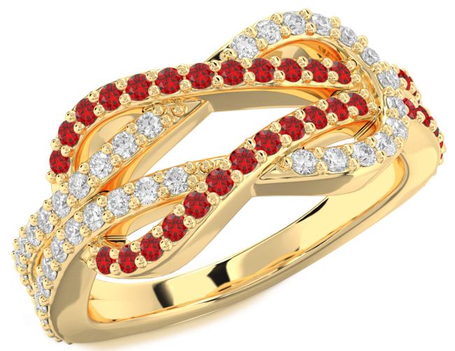 Emerald & Ruby Gold Infinity Round Pave Promise Ring