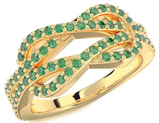 Emerald Gold Infinity Round Pave Ring