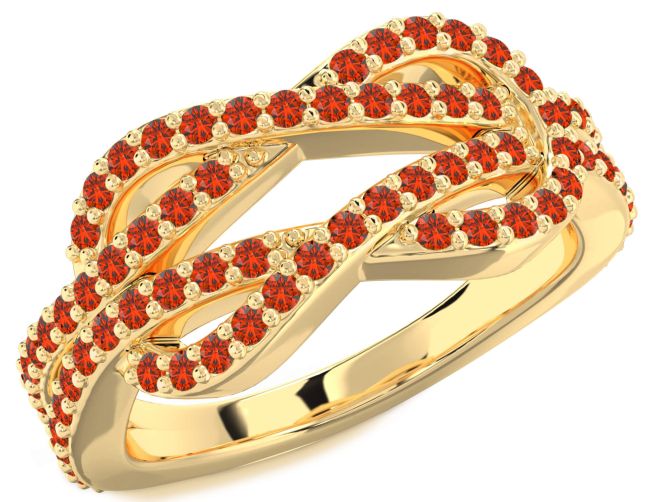 Fire Opal Gold Silver Infinity Round Pave Ring