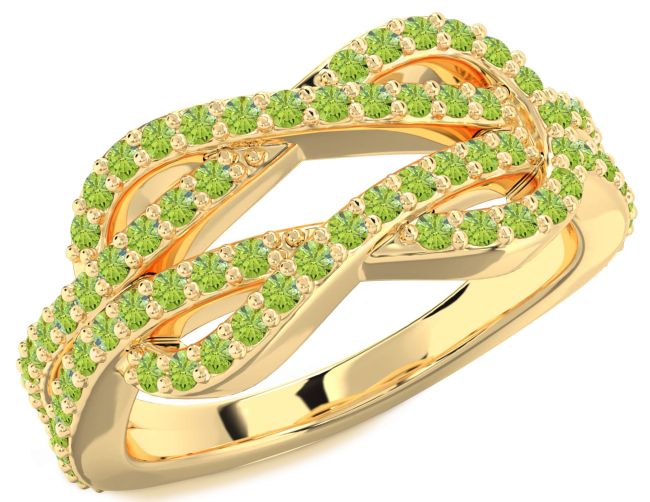 Peridot Gold Silver Infinity Round Pave Ring