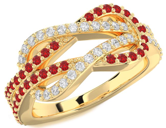 Diamond & Ruby Gold Infinity Round Pave Promise Ring