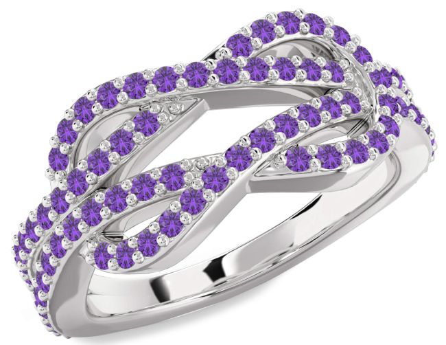 Amethyst Platinum Infinity Round Pave Ring