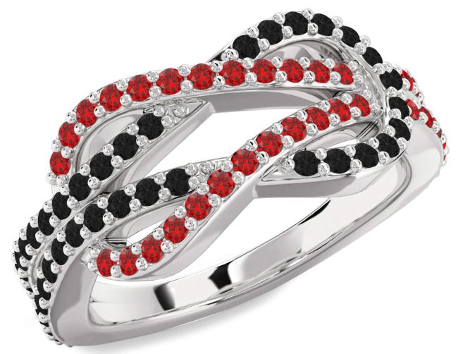 Black Diamond & Ruby Silver Infinity Round Pave Promise Ring