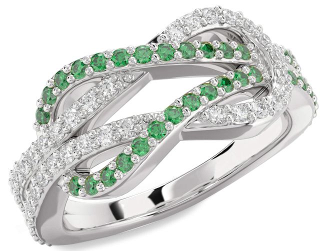 Emerald & Diamond Silver Infinity Round Pave Promise Ring